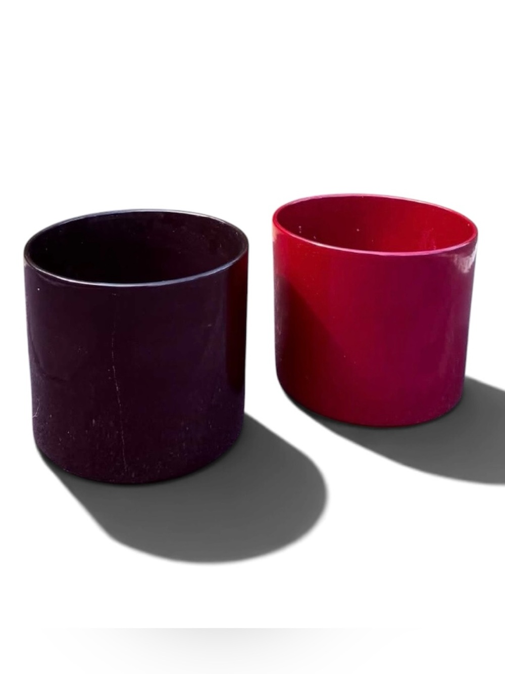 Pair of Large Gainey A-16 Ceramic Planters in Glossy Burgundy and Black